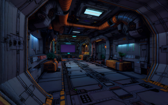 A spaceship interior rendered from streamed splats